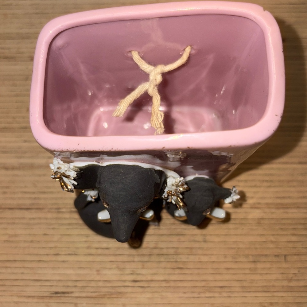 Vintage MId-Century Pink Ceramic/ Black Poodle Hanging Wall Pocket - Picture 5 of 7